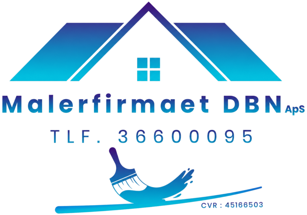 Malerfirmaet DBN logo med hus og malerpensel for kvalitetsmalerarbejde.